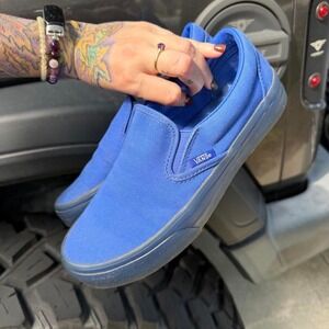 Classic Slip-On Blue Canvas Skate Shoes Monochrome Sneakers Womens 7.5 Mens 6